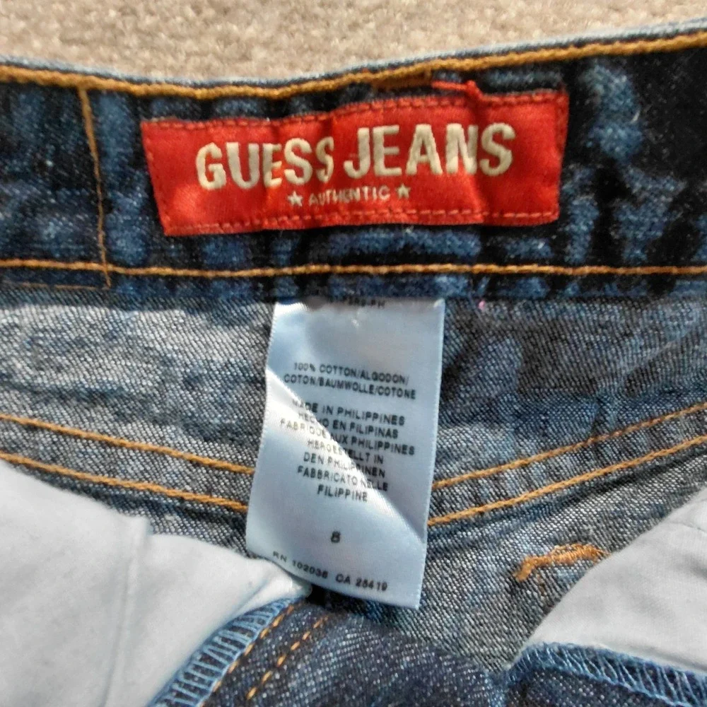Guess Dark Blue Wash Denim Mini Skirt Girls Size 8 Button Zip Pockets